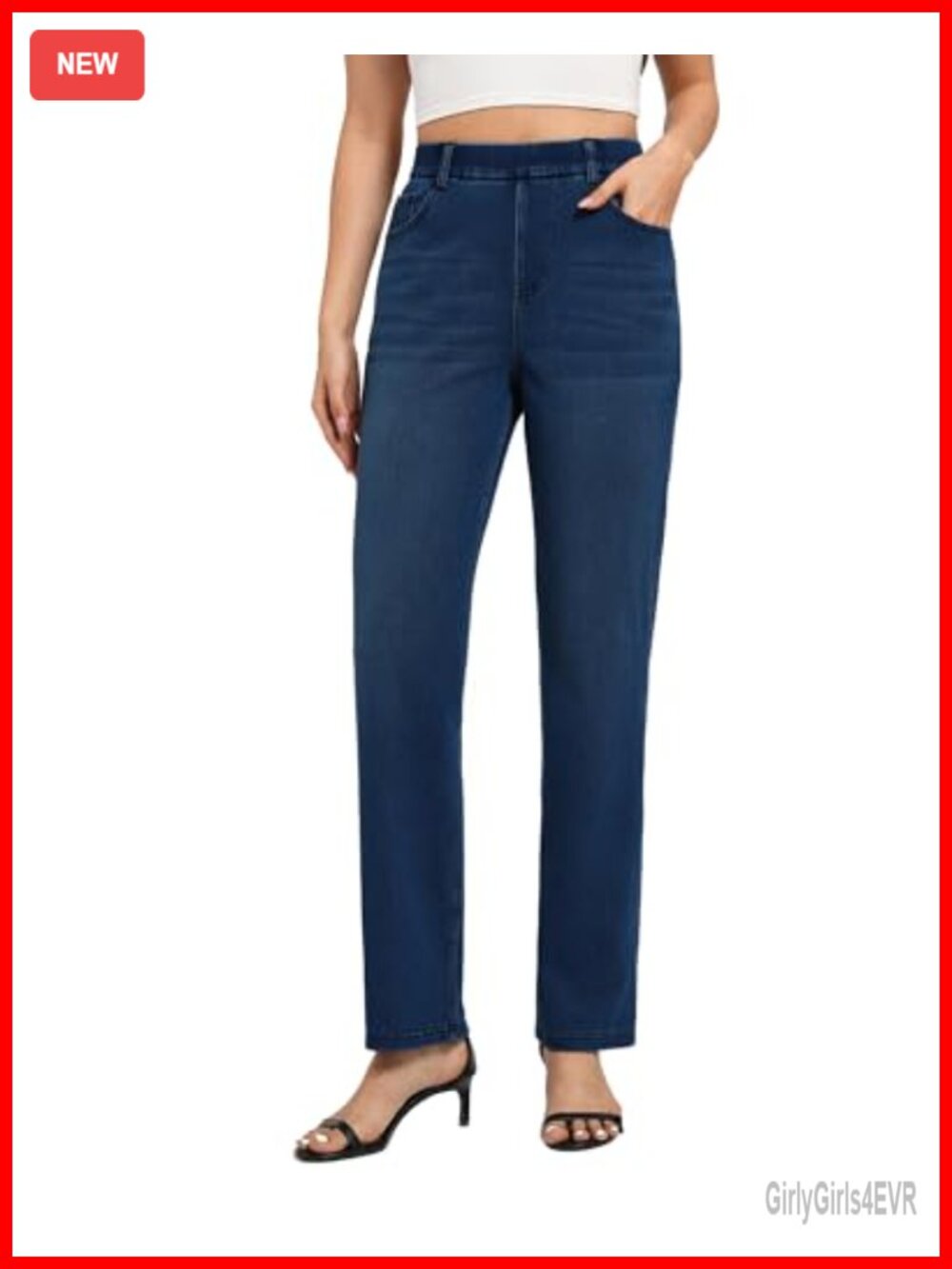 Straight Leg Jeans Stretch Sweatpant Jeans Pull On High Waisted Comfort Soft